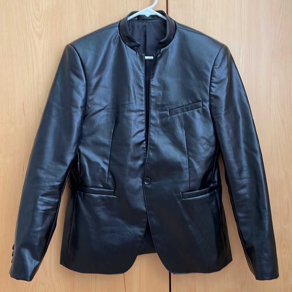 Black Faux Leather Blazer Jacket